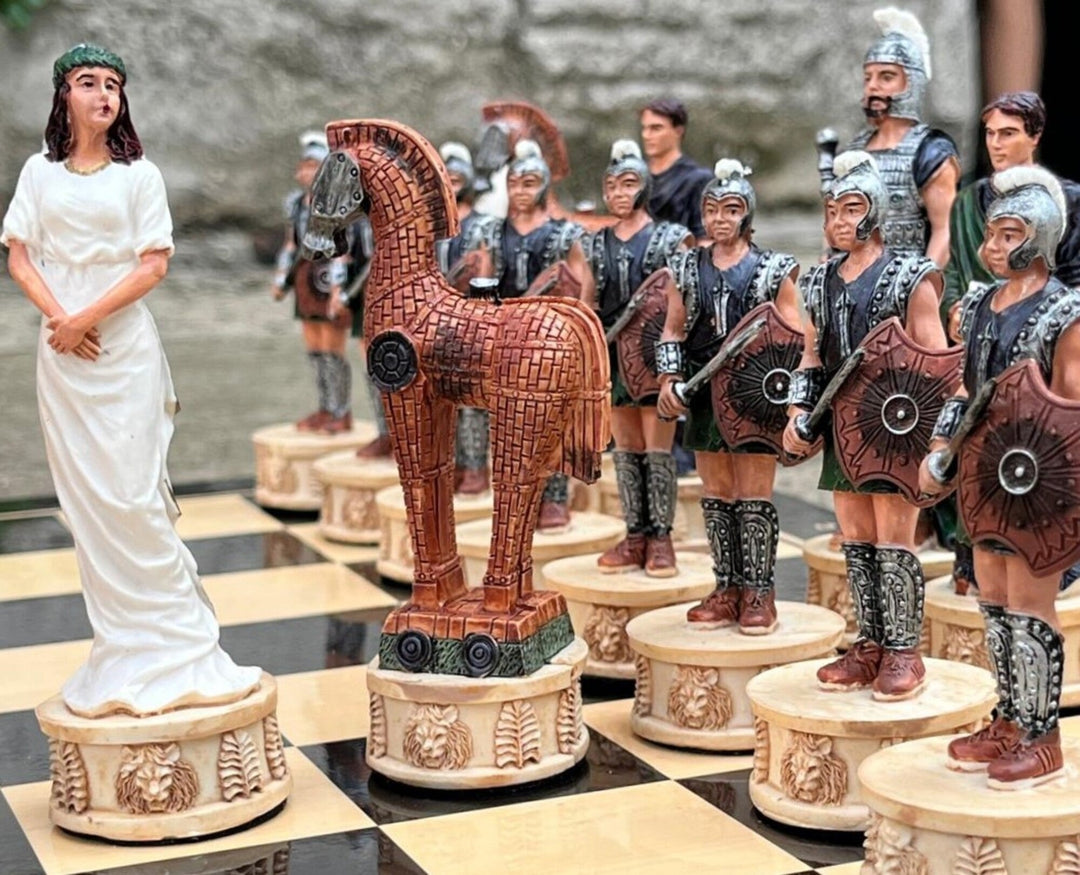 Luxury Chess Set for Adults X Large Trojans Spartans Hand Painted Chessmen Wooden Chess Board Gifts for Husband Image 4