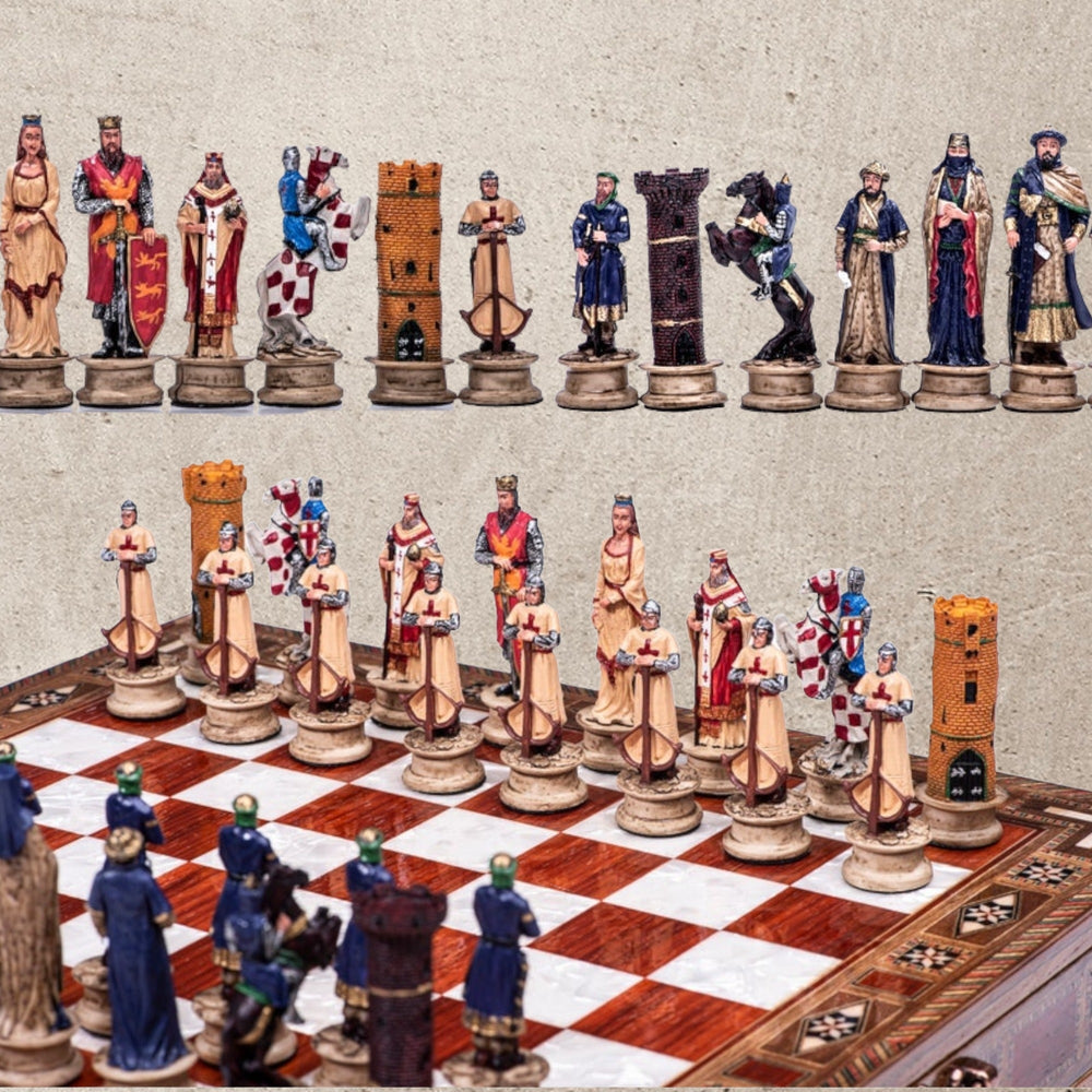 Luxury Chess Sets for Adults Historical Crusaders Hand Painted Chess Pieces Carved Inlaid Solid Wooden Chess Board Chess Image 2