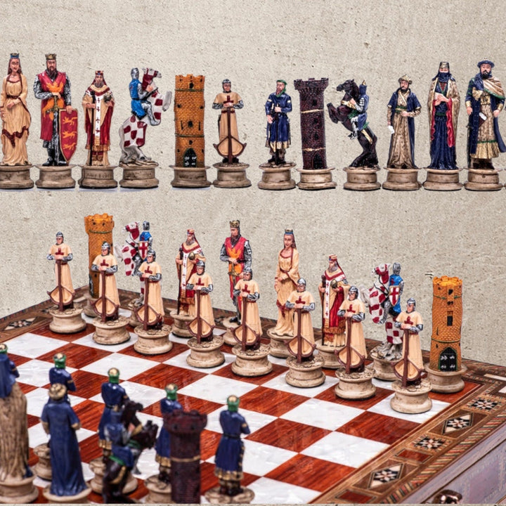 Luxury Chess Sets for Adults Historical Crusaders Hand Painted Chess Pieces Carved Inlaid Solid Wooden Chess Board Chess Image 2