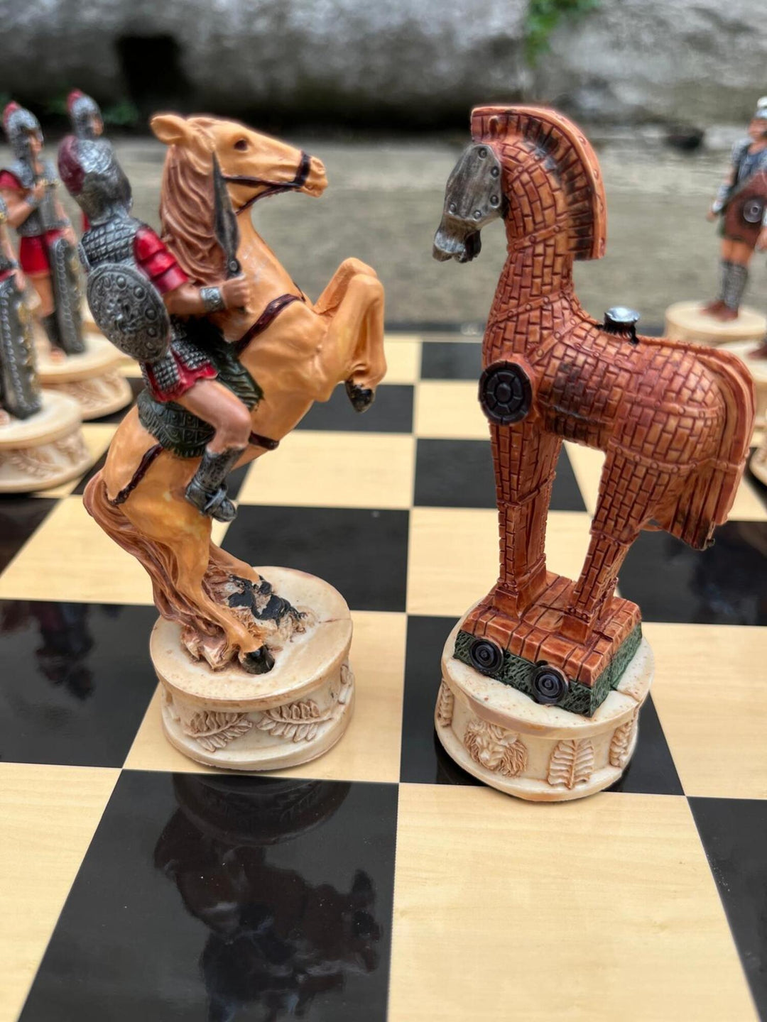 Luxury Chess Set for Adults X Large Trojans Spartans Hand Painted Chessmen Wooden Chess Board Gifts for Husband Image 4