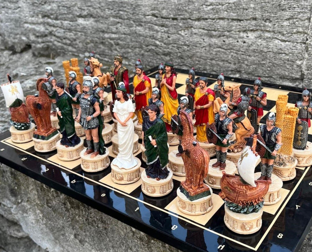 Luxury Chess Set for Adults X Large Trojans Spartans Hand Painted Chessmen Wooden Chess Board Gifts for Husband Image 6