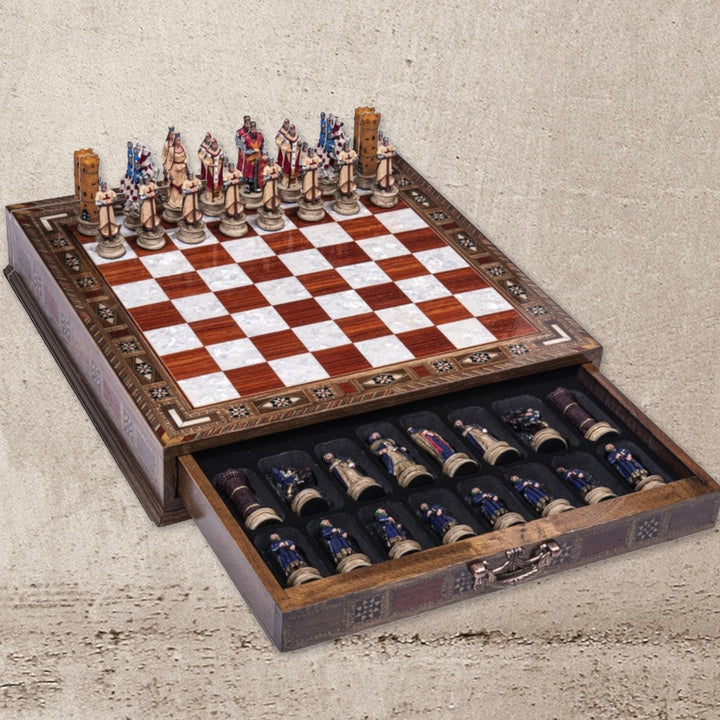 Luxury Chess Sets for Adults Historical Crusaders Hand Painted Chess Pieces Carved Inlaid Solid Wooden Chess Board Chess Image 3