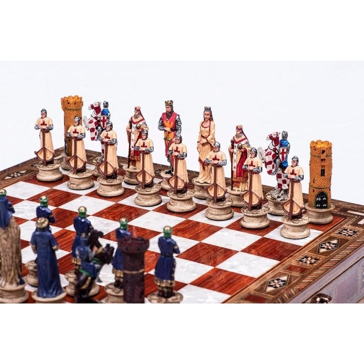 Luxury Chess Sets for Adults Historical Crusaders Hand Painted Chess Pieces Hand Carved Inlaid Solid Wooden Chess Board Image 1