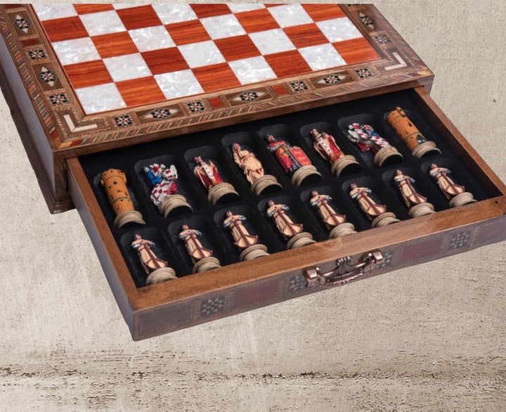 Luxury Chess Sets for Adults Historical Crusaders Hand Painted Chess Pieces Carved Inlaid Solid Wooden Chess Board Chess Image 4