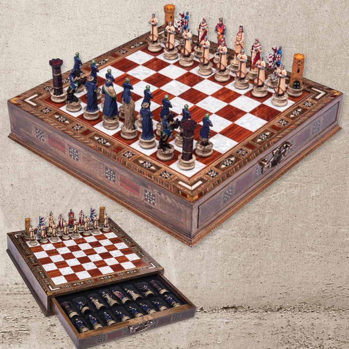 Luxury Chess Sets for Adults Historical Crusaders Hand Painted Chess Pieces Carved Inlaid Solid Wooden Chess Board Chess Image 4