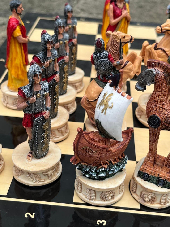 Luxury Chess Set for Adults X Large Trojans Spartans Hand Painted Chessmen Wooden Chess Board Gifts for Husband Image 9