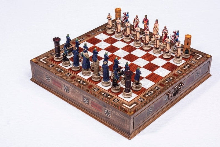 Luxury Chess Sets for Adults Historical Crusaders Hand Painted Chess Pieces Hand Carved Inlaid Solid Wooden Chess Board Image 4