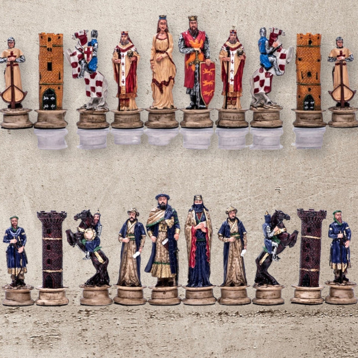 Luxury Chess Sets for Adults Historical Crusaders Hand Painted Chess Pieces Carved Inlaid Solid Wooden Chess Board Chess Image 7