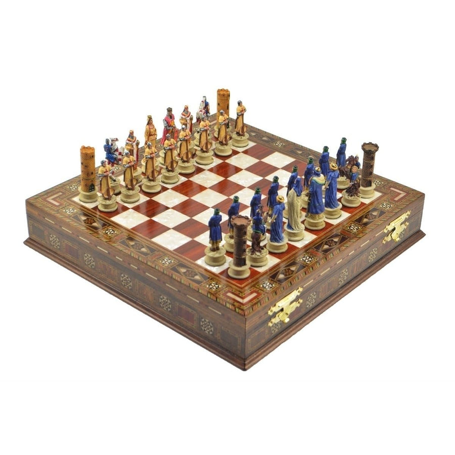 Luxury Chess Sets for Adults Historical Crusaders Hand Painted Chessmen Carved Inlaid Solid Wooden Chess Board Chess Image 1