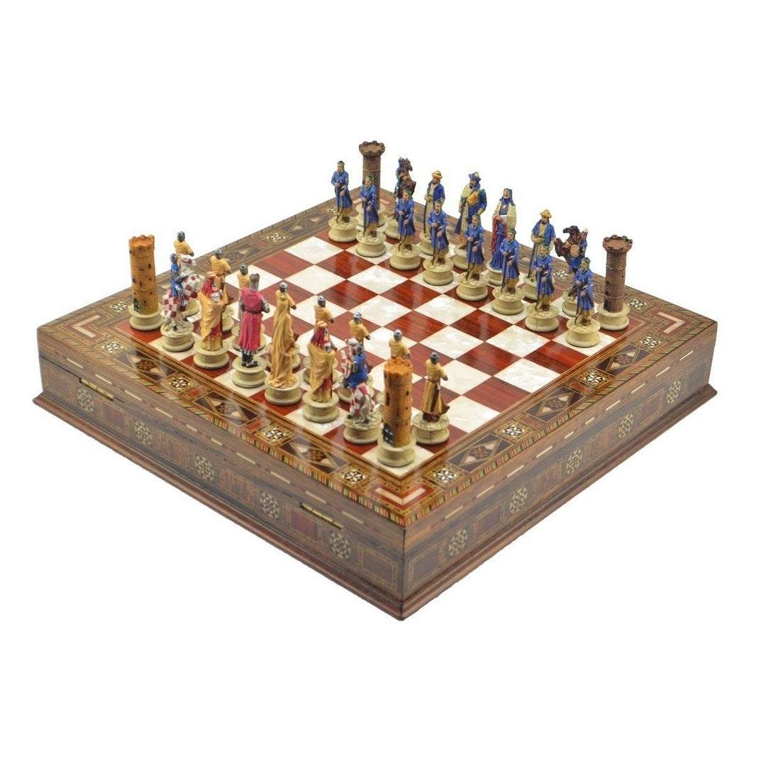 Luxury Chess Sets for Adults Historical Crusaders Hand Painted Chessmen Carved Inlaid Solid Wooden Chess Board Chess Image 2