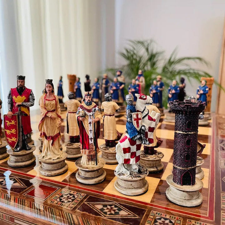 Luxury Chess Sets for Adults Historical Crusaders Hand Painted Chess Pieces Hand Carved Inlaid Solid Wooden Chess Board Image 3