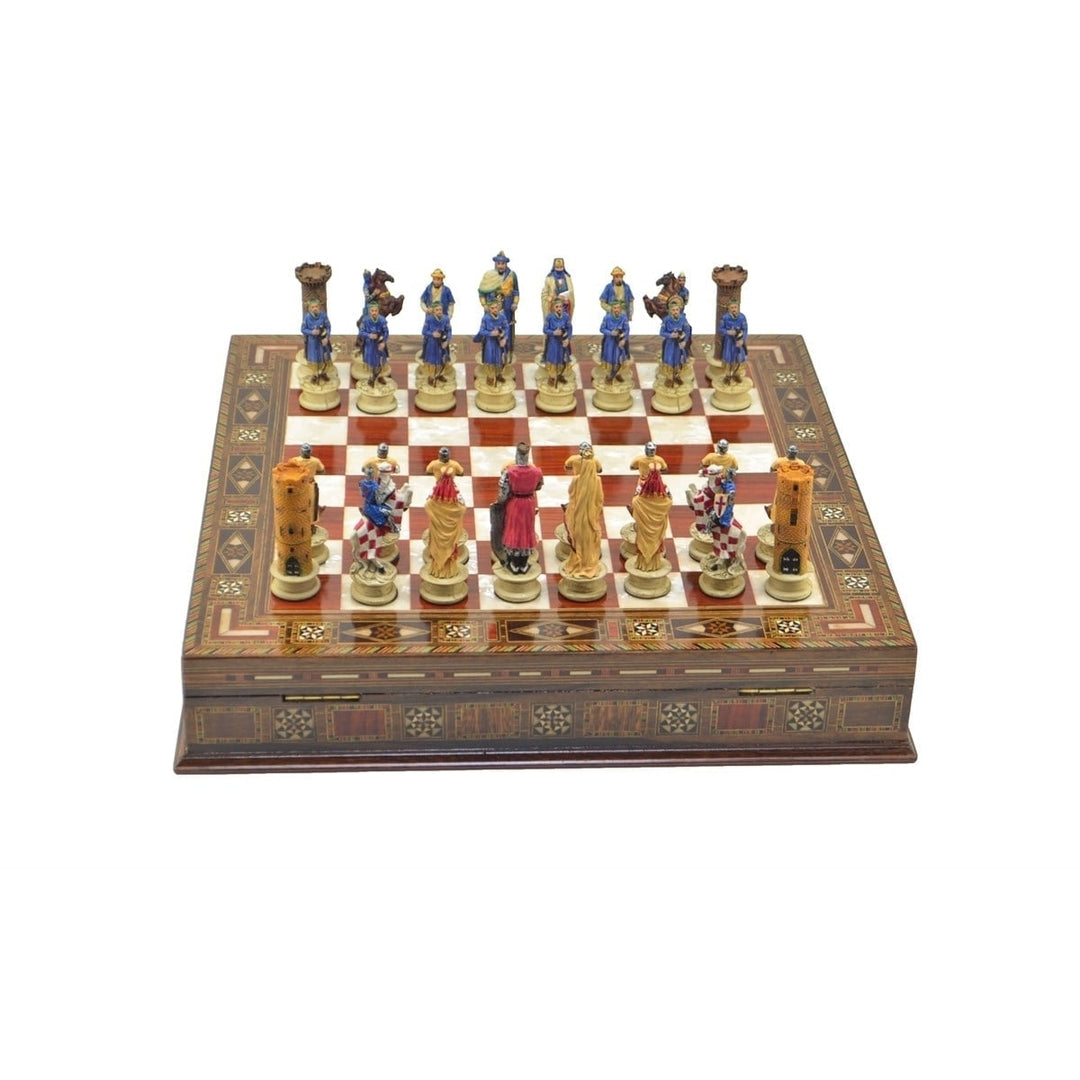 Luxury Chess Sets for Adults Historical Crusaders Hand Painted Chessmen Carved Inlaid Solid Wooden Chess Board Chess Image 4