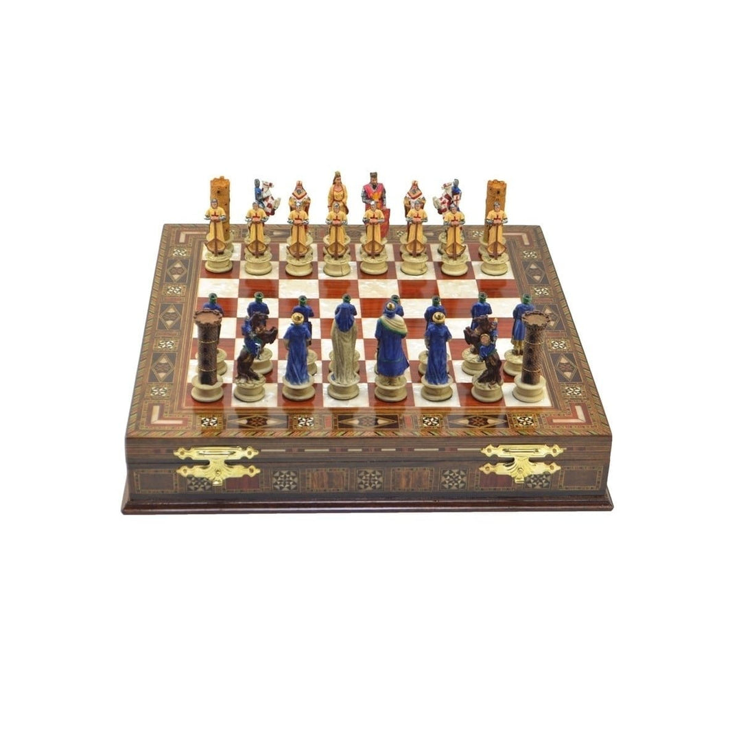 Luxury Chess Sets for Adults Historical Crusaders Hand Painted Chessmen Carved Inlaid Solid Wooden Chess Board Chess Image 6