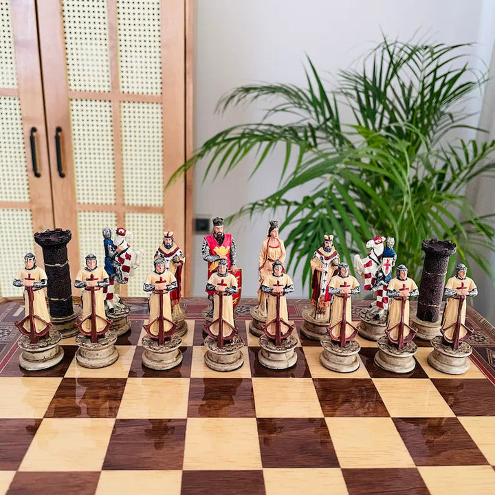 Luxury Chess Sets for Adults Historical Crusaders Hand Painted Chess Pieces Hand Carved Inlaid Solid Wooden Chess Board Image 4