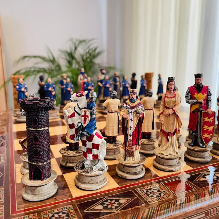 Luxury Chess Sets for Adults Historical Crusaders Hand Painted Chess Pieces Hand Carved Inlaid Solid Wooden Chess Board Image 7