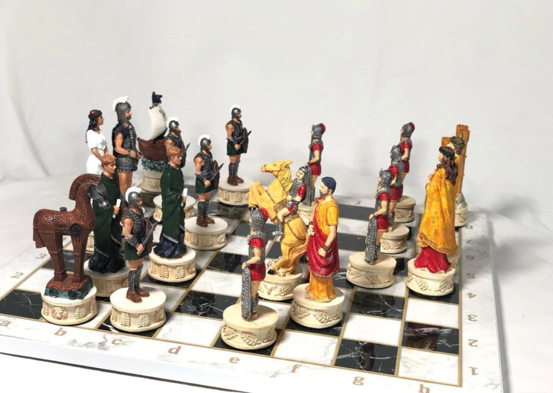 Luxury Chess Set for Adults X Large Trojans and Spartans Hand Painted Chess Pieces Walnut Wooden Chess Board Image 11