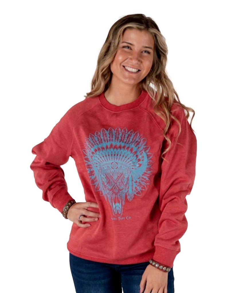 Cowgirl Tuff Western Sweatshirt Womens Skull Print Red SIG2008 Image 1