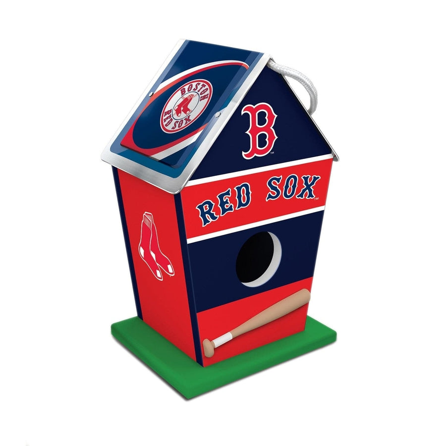 Boston Red Sox Birdhouse Wooden Waterproof Decor with Rolled Tin Roof Image 1