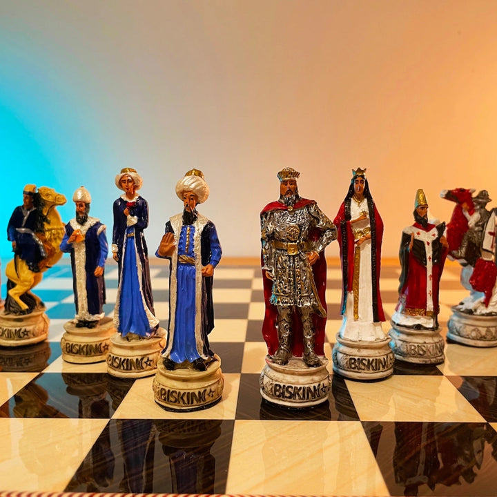 Historical Chess Sets for Adults Handmade Arabs Crusaders Chess Pieces Hand Carved Marble Wooden Chess Board Gifts Ideas Image 1