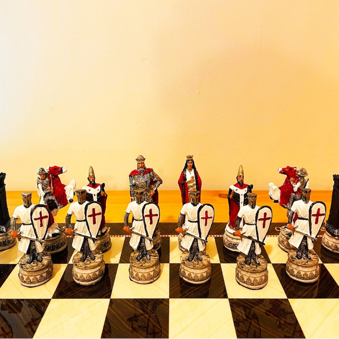 Historical Chess Sets for Adults Handmade Arabs Crusaders Chess Pieces Hand Carved Marble Wooden Chess Board Gifts Ideas Image 3