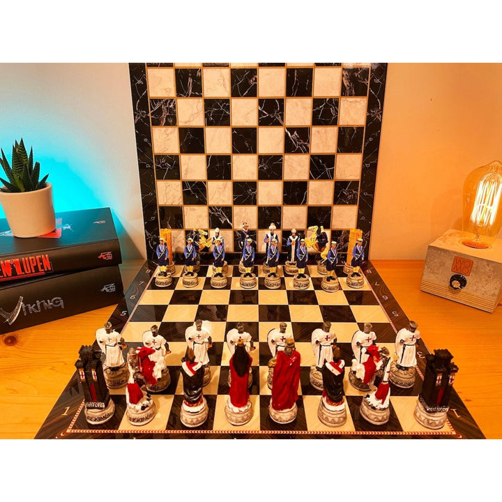 Historical Chess Sets for Adults Handmade Arabs Crusaders Chess Pieces Hand Carved Marble Wooden Chess Board Gifts Ideas Image 4