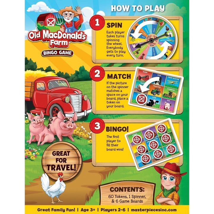 Old MacDonalds Farm Bingo Game for Kids 2-6 Players Ages 3 and Up Fun Family Game Image 3