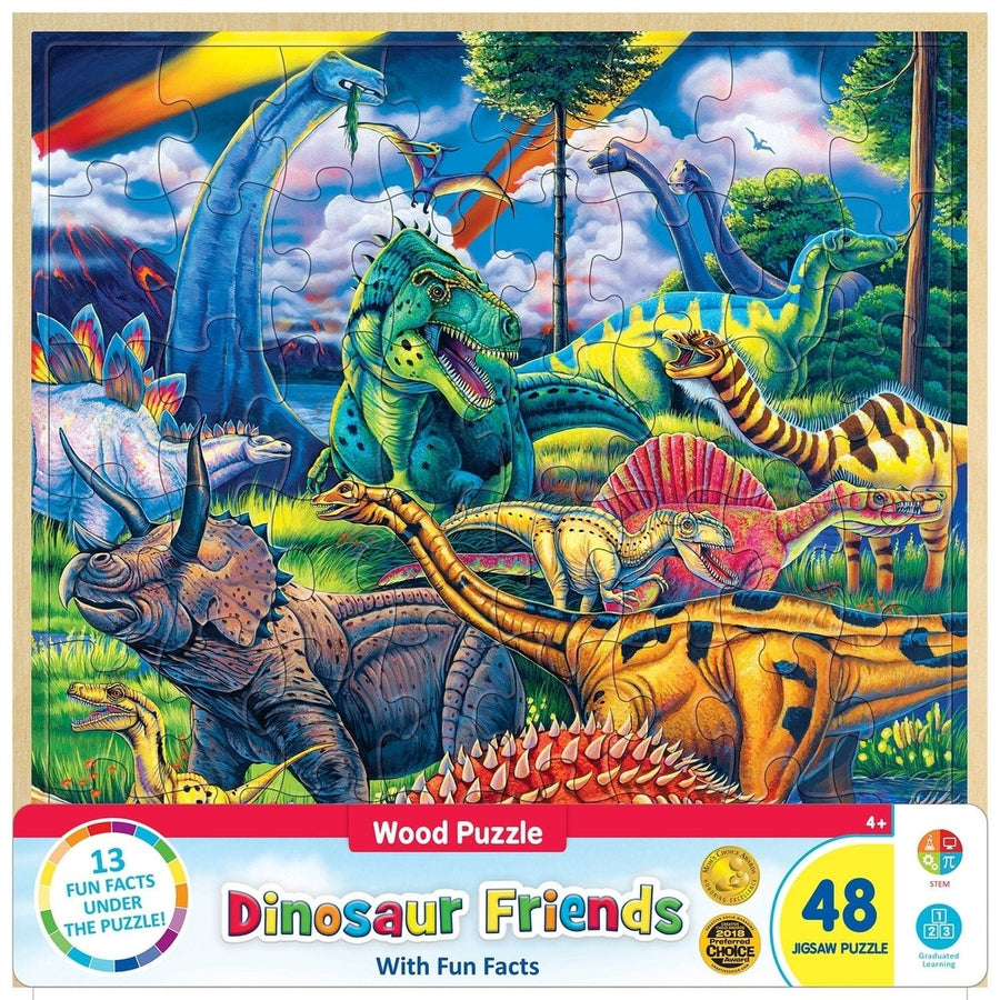 Dinosaur Friends Wood Jigsaw Puzzle 48 Pc 11x11 Fun Facts Learning Toy Image 1