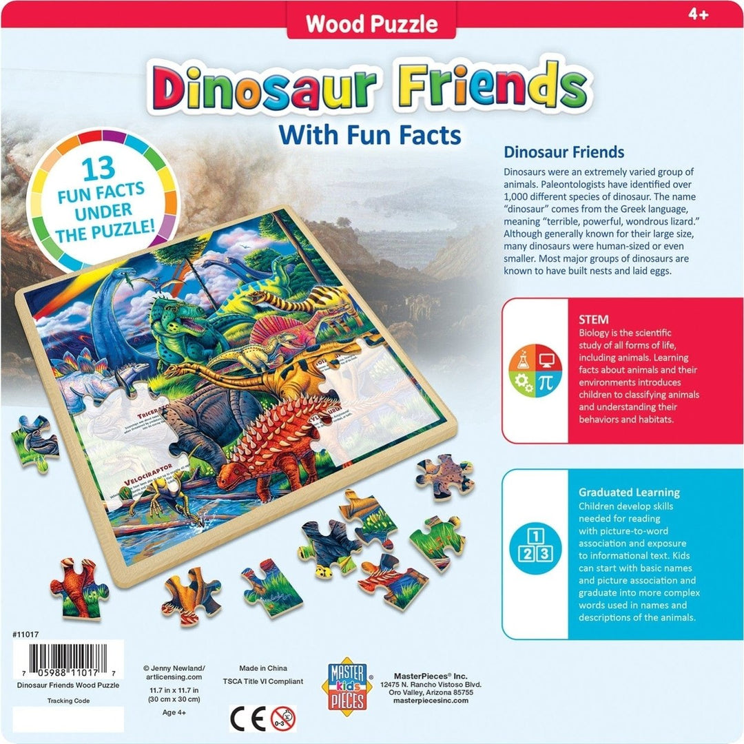 Dinosaur Friends Wood Jigsaw Puzzle 48 Pc 11x11 Fun Facts Learning Toy Image 3