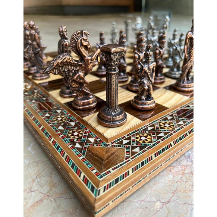 Antique Chess Set XL Pegasus Chessmen Solid Wooden Chess Board 16" Gifts Idea Image 1