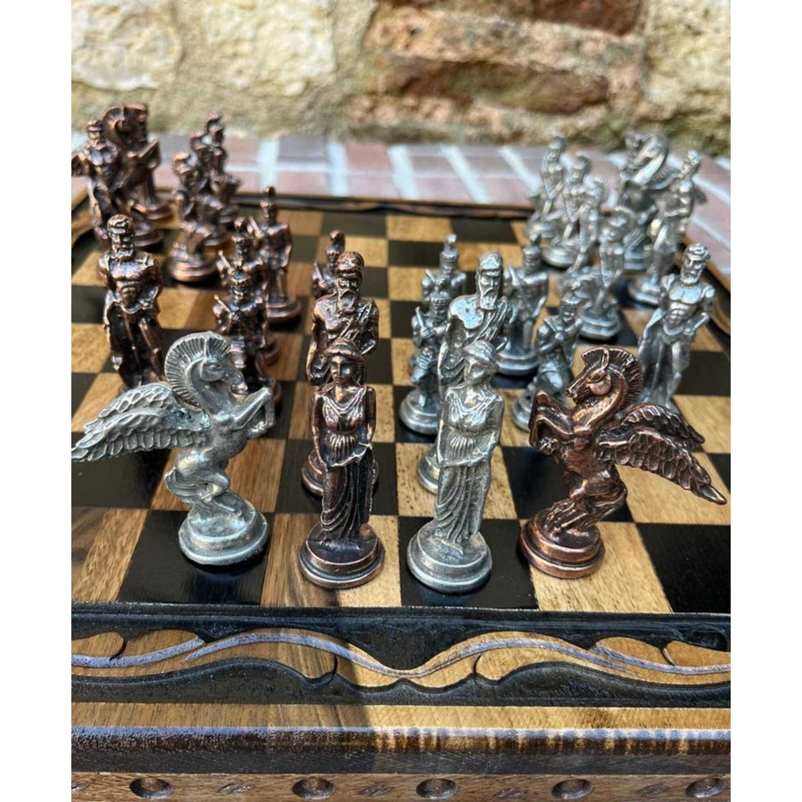 Antique Chess Set XL Pegasus Chessmen Vintage Wooden Chess Board 16" Gifts Idea Image 1