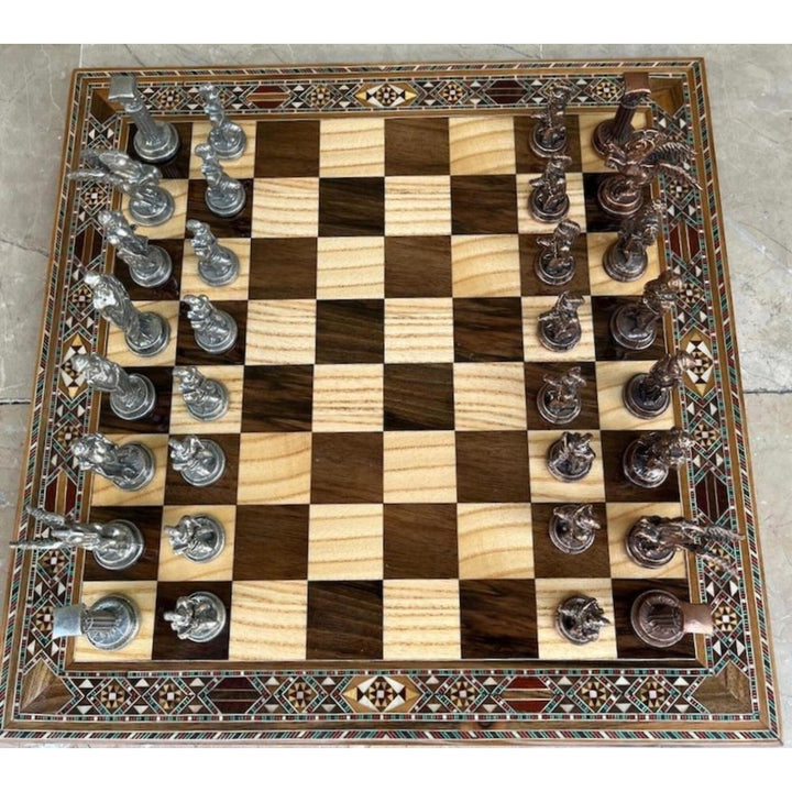 Antique Chess Set XL Pegasus Chessmen Solid Wooden Chess Board 16" Gifts Idea Image 8