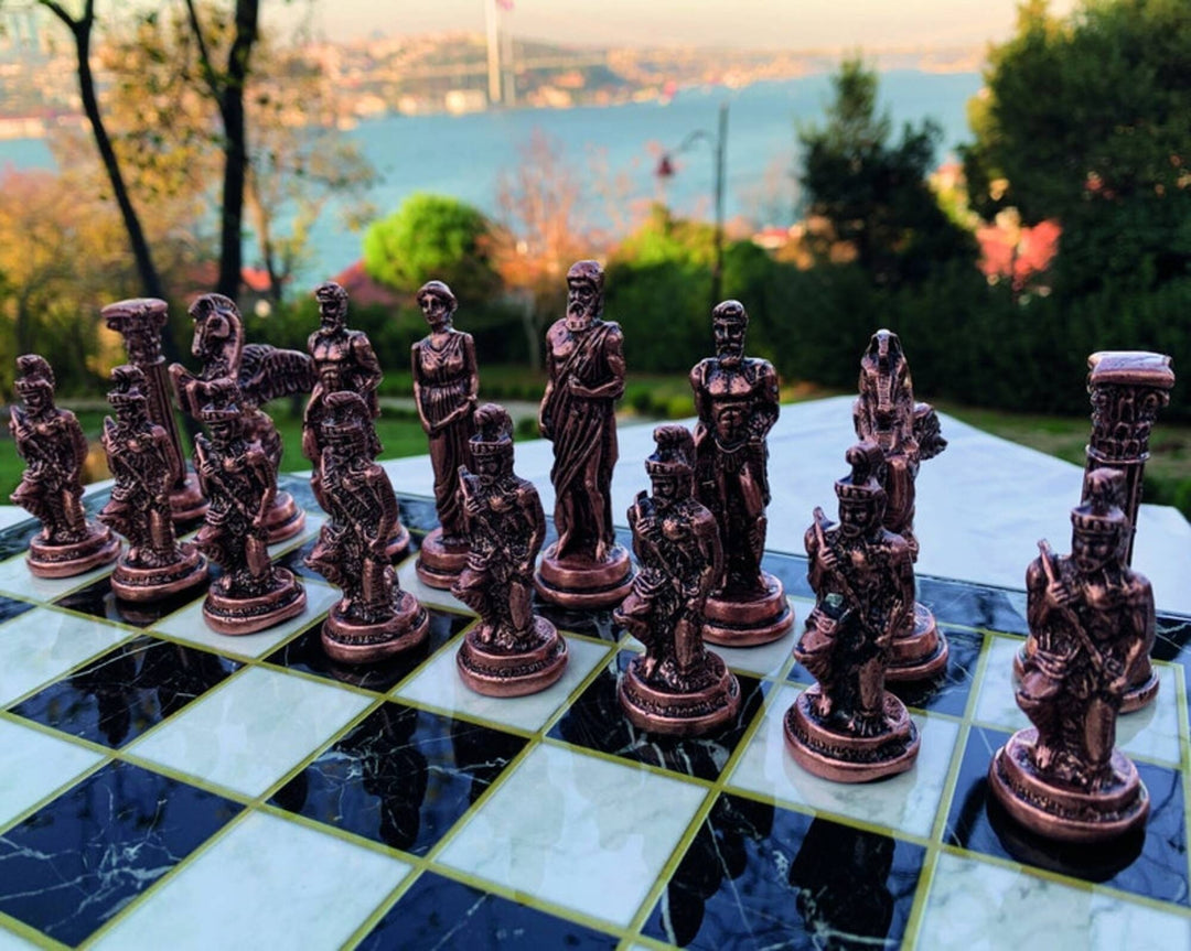 Antique Chess Set with Storage Pegasus Chess Pieces Marble Wooden Chess Board Image 2