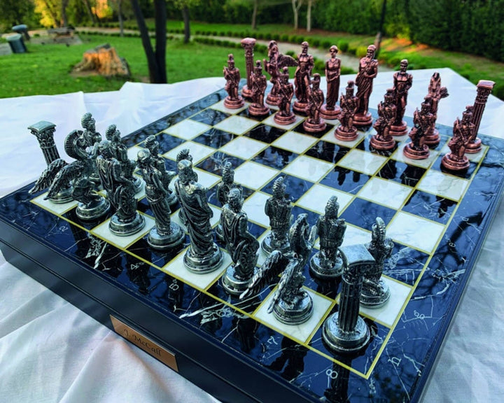 Antique Chess Set with Storage Pegasus Chess Pieces Marble Wooden Chess Board Image 3