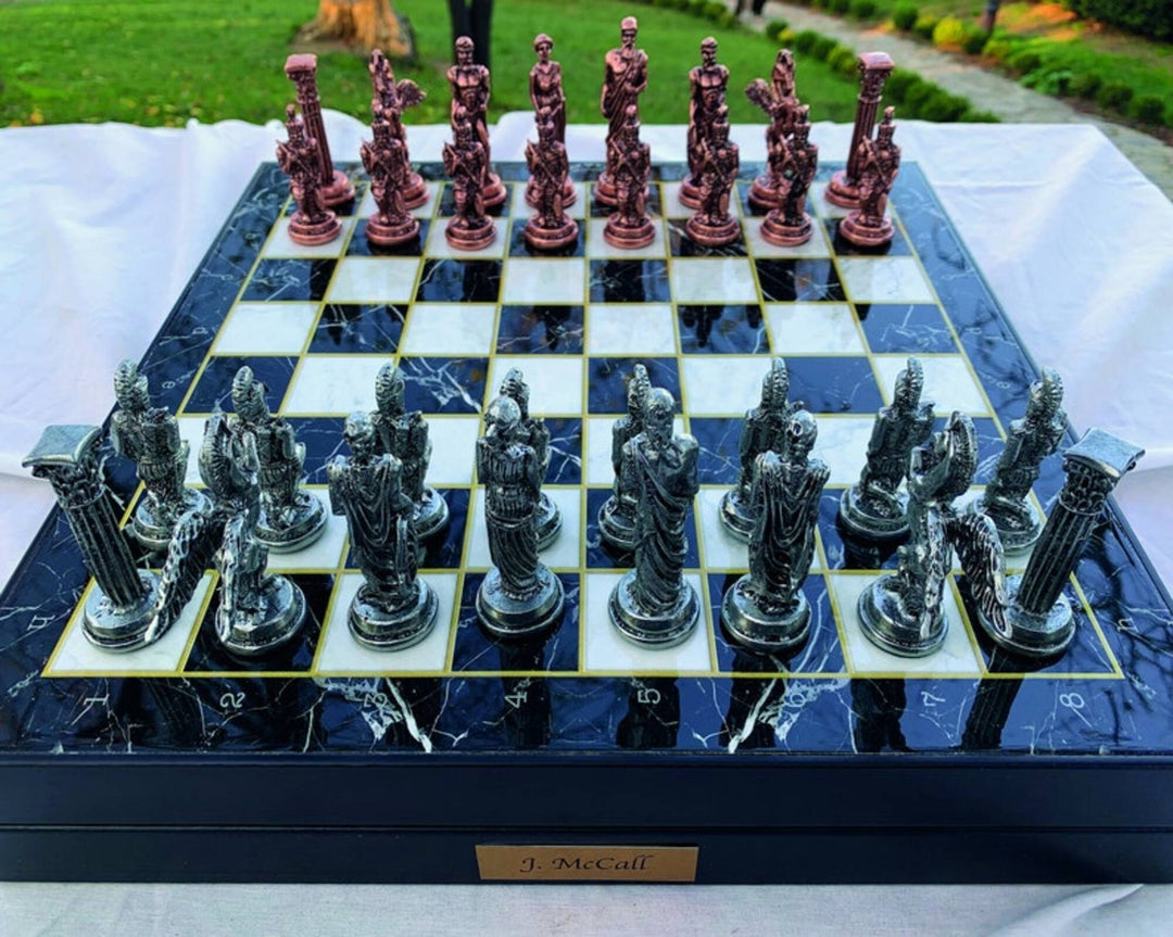 Antique Chess Set with Storage Pegasus Chess Pieces Marble Wooden Chess Board Image 4