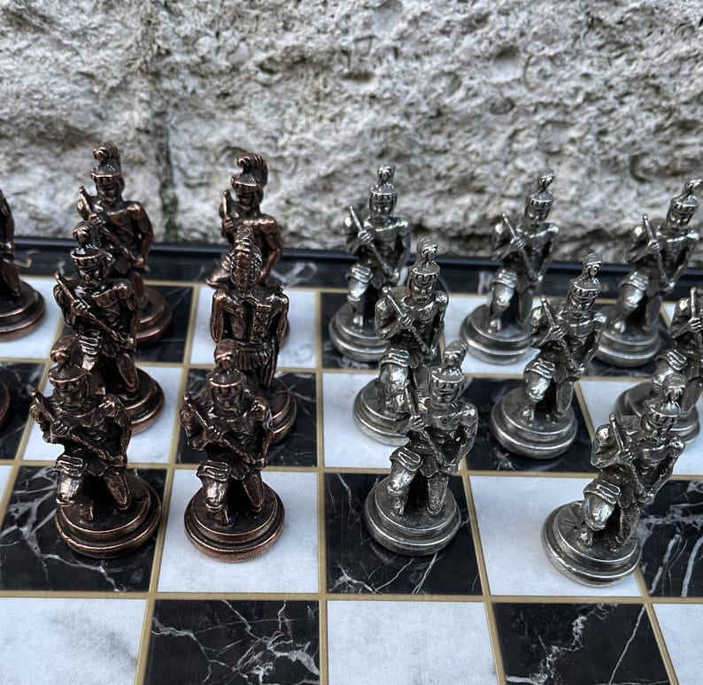 Antique Chess Set with Storage Pegasus Chess Pieces Marble Wood Chess Board Image 8