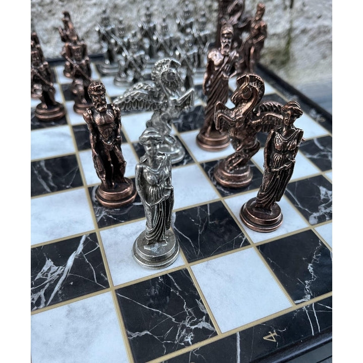 Antique Chess Set with Storage Pegasus Chess Pieces Marble Wood Chess Board Image 10