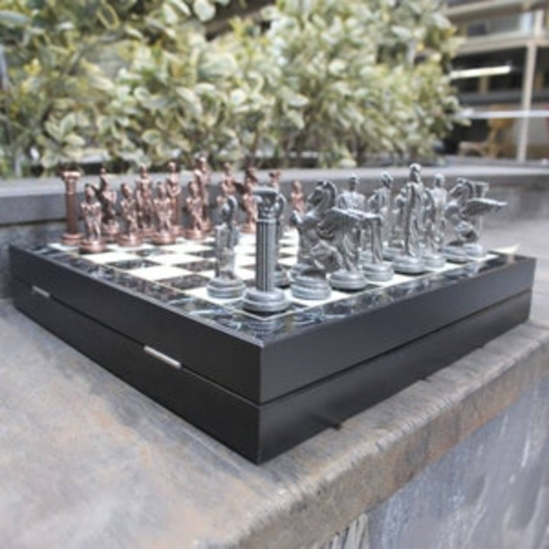 Antique Chess Set with Storage Pegasus Chessmen Handmade Marble Wood Chess Board Image 3