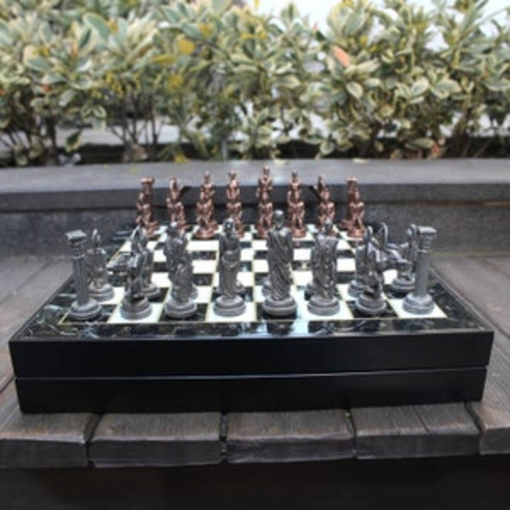 Antique Chess Set with Storage Pegasus Chessmen Handmade Marble Wood Chess Board Image 6