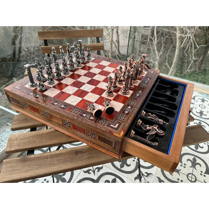 Luxury Chess Set with Storage Medieval Pegasus Antique Chess Pieces Handmade Image 1