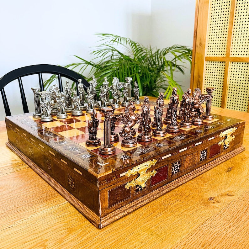 Luxury Chess Set with Storage Pegasus Antique Chess Pieces Handmade Image 1