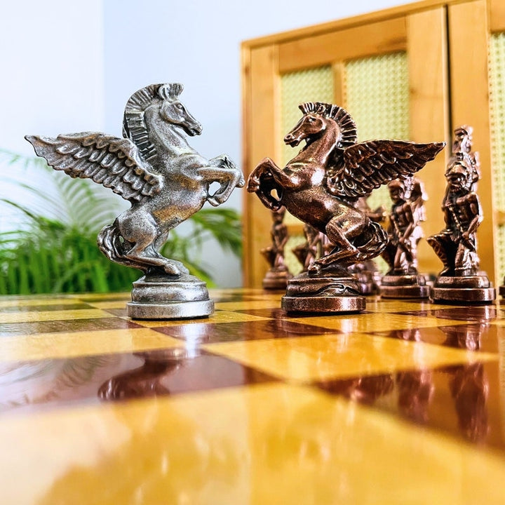 Luxury Chess Set with Storage Pegasus Antique Chess Pieces Handmade Image 3