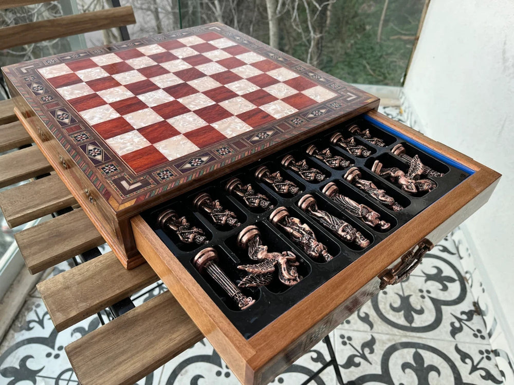 Luxury Chess Set with Storage Medieval Pegasus Antique Chess Pieces Handmade Image 2