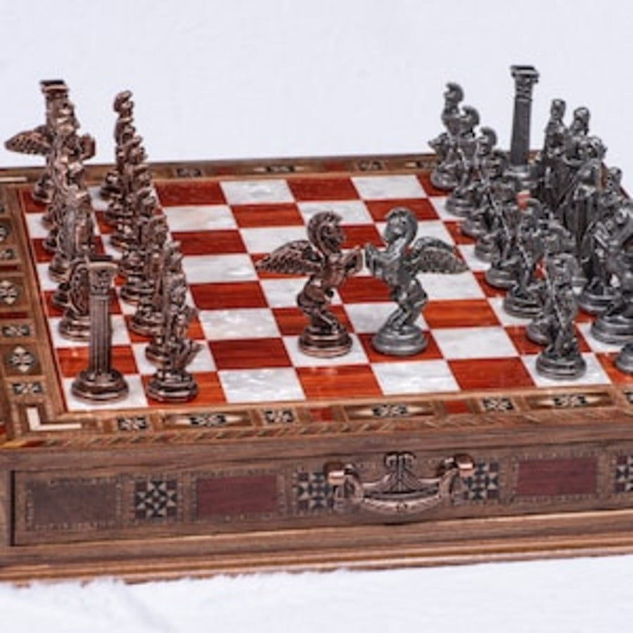 Luxury Chess Set with Storage Pegasus Antique Chess Pieces Handmade Gift Ideas Image 1