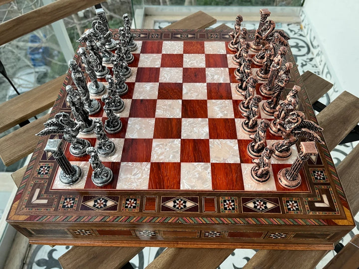 Luxury Chess Set with Storage Medieval Pegasus Antique Chess Pieces Handmade Image 3