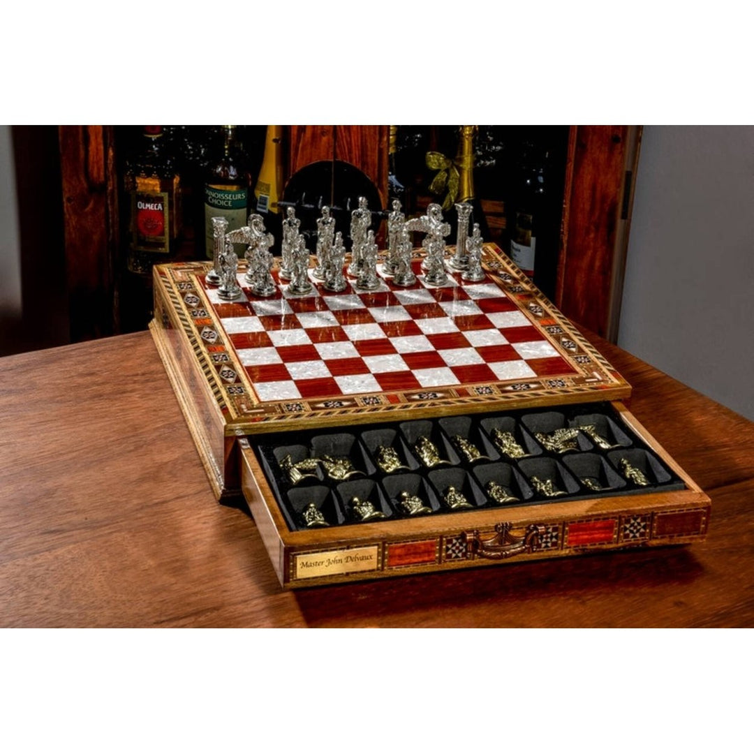 Luxury Chess Set with Storage Pegasus Antique Chess Pieces Handmade Gifts Idea Image 1