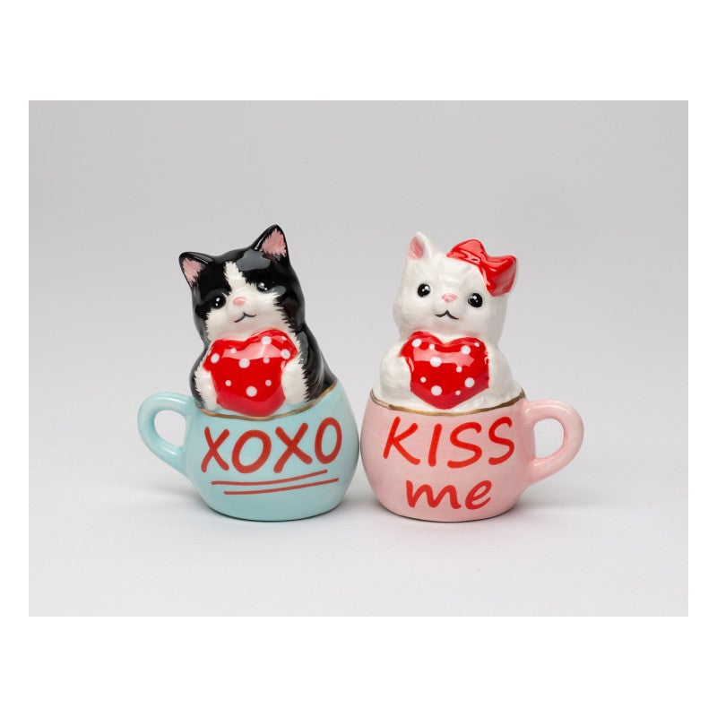 Ceramic Valentine Teacup Cat Salt and Pepper Shakers Cat Lovers Gift Valentines Day Decor Image 3