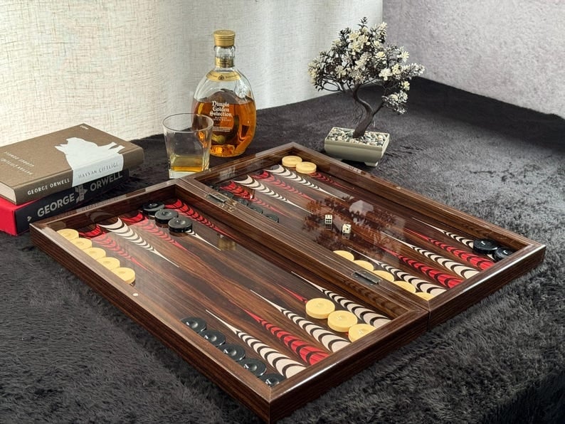 Backgammon Set for Adults X Large Wooden Game Board Handmade Game Sets 20"in Image 6