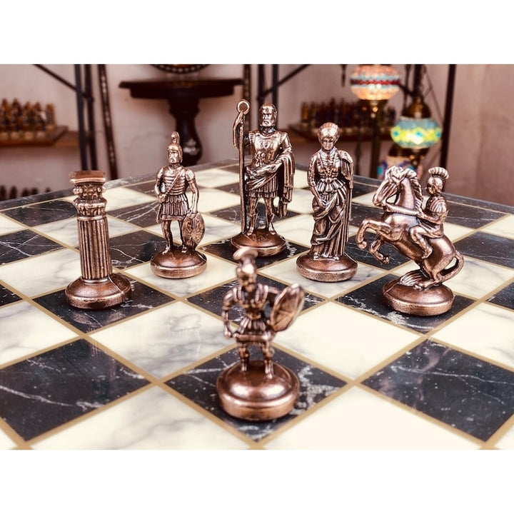 Luxury Chess Sets Roman Antique Chess Pieces Marble Wood Chess Board Image 1