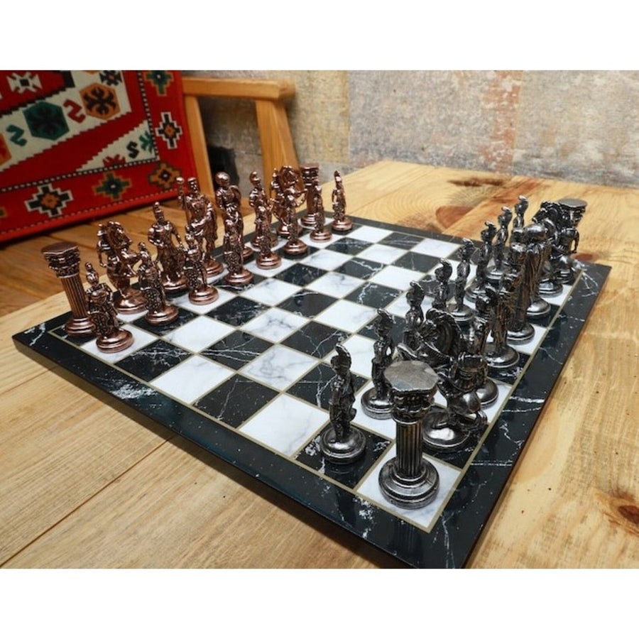 Luxury Chess Sets Roman Antique Chessmen Marble Wood Chess Board Image 1