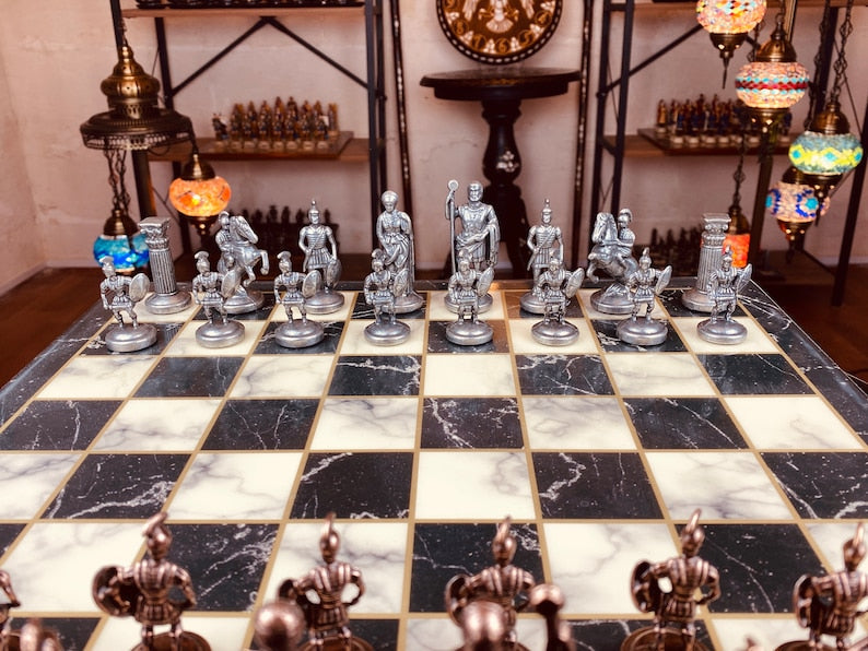 Luxury Chess Sets Roman Antique Chess Pieces Marble Wood Chess Board Image 6